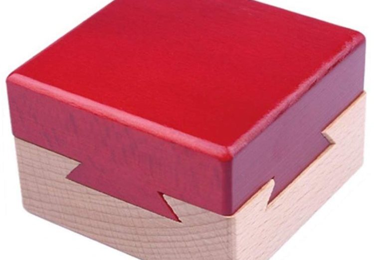 Casse-tête chinois en bois en forme de cube rouge Secret Puzzle Moraphee
